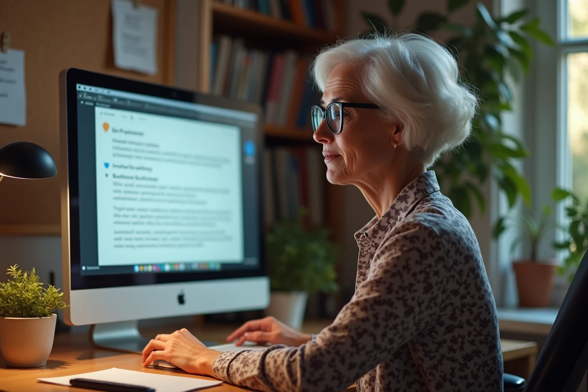 Femme lisant des instructions dans un bureau à domicile