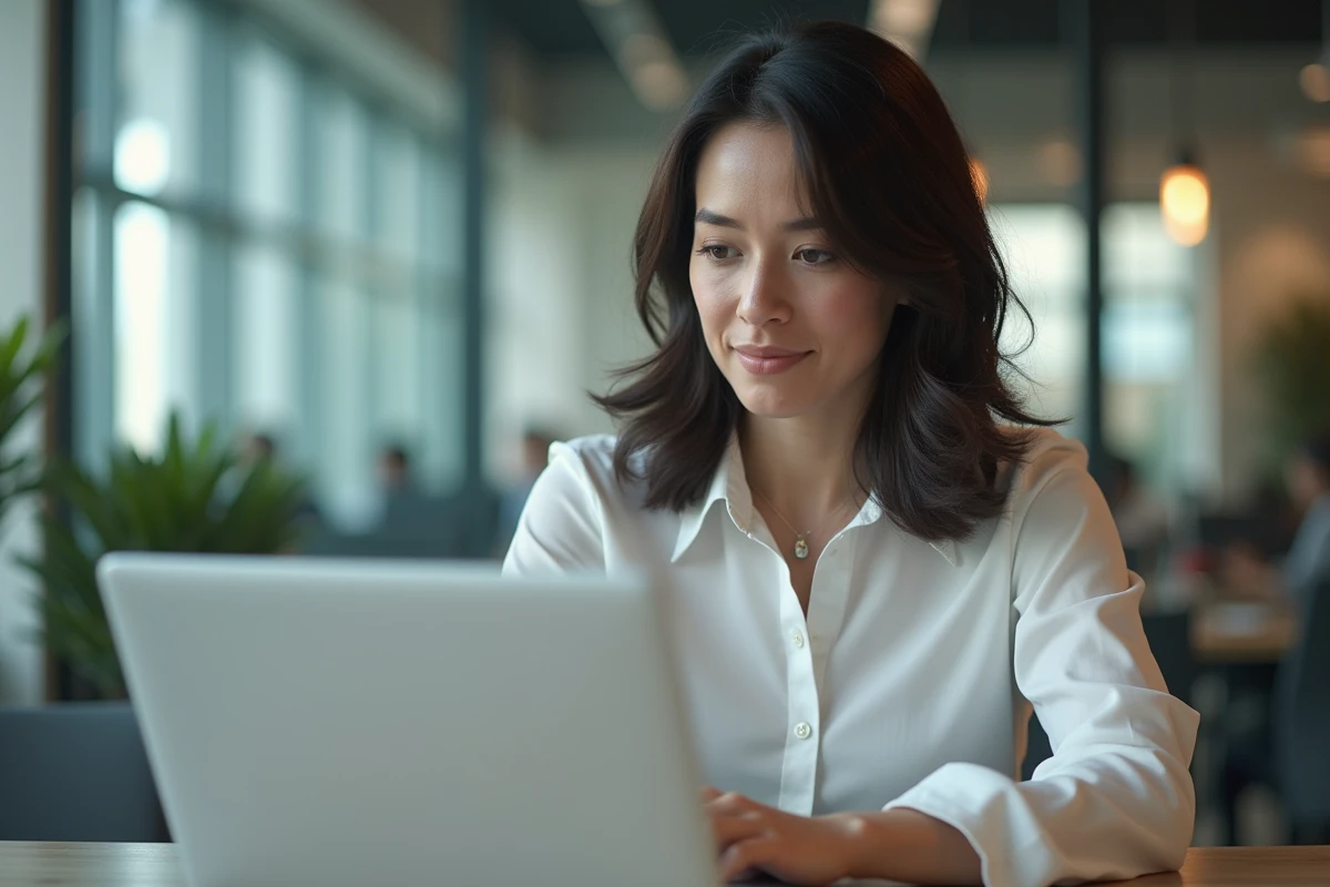 Femme au bureau en train de se connecter à son ordinateur