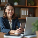 Femme d affaires souriante dans son bureau moderne