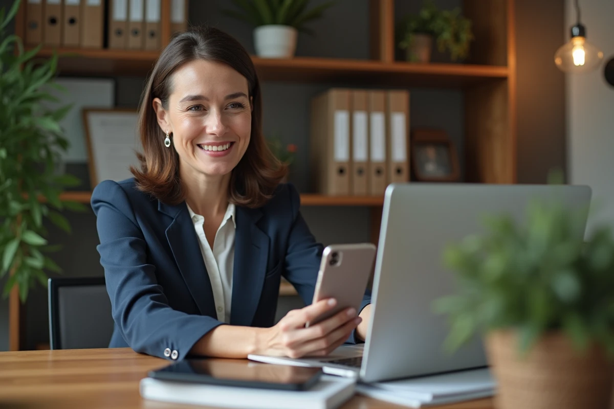Femme d affaires souriante dans son bureau moderne
