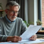 Homme d age moyen examinant un rapport immobilier dans un bureau