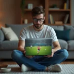 Jeune homme regardant un match de football en streaming