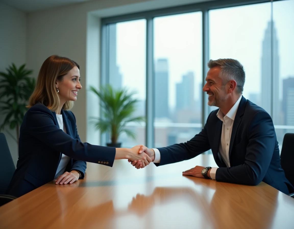 Femme cadre recevant une promotion lors d'une réunion professionnelle dans une salle de conférence moderne, symbolisant la mobilité verticale ascendante en entreprise